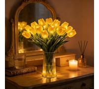 Twinkling Tree Tulips, Radiant Romantic Tulip Light with a Vase, 15PCS Twinkling Tree Tulips Led Night Light that Never Fade, Flower Shaped Ambient Night Lamp for Women Mom (Yellow, Without Vase)