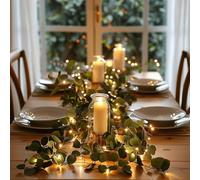 Twinkling Twig Trees Olive Vine, 6FT Fairy Light Olive Vine Garland, Faux Vine Lights Artificial Greenery Garland with Timer for Christmas Fireplace Mantle Battery Operated (Eucalyptus Leaves, 1 Pc)