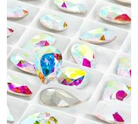 Twinkling Violet Tear Drop K9 Glass Rhinestones Glass Crystal Pointback Rhinestones Glue on Garment Crafts Jewelry Accessories-Crystal AB-13x18mm 10pcs