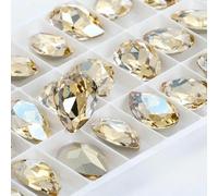 Twinkling Violet Tear Drop K9 Glass Rhinestones Glass Crystal Pointback Rhinestones Glue on Garment Crafts Jewelry Accessories-Golden Shadow-10x14.0mm 10pcs