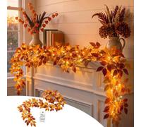 TwinklingTree Harvest Harmony Garland with Golden Lights 1.8m，2pc | Twinkling Tree Harvest Garland,Lighted Fall Foliage Garland,Flexible Autumn Vine Glow Runner For Thanksgiving Mantel Doorway