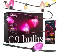 Twinkly C9 Bulbs 40 LED RGB, Mappable LED Bulbs for Outdoor and Indoor, Smart Multicolor LED Lights, Compatible with Alexa and Google Home, Gaming Lights, IP44, App Controlled, Green Wire, 12.2m