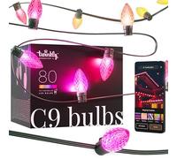 Twinkly C9 Bulbs 80 LED RGB, Mappable LED Bulbs for Outdoor and Indoor, Smart Multicolor LED Lights, Compatible with Alexa and Google Home, Gaming Lights, IP44, App Controlled, Green Wire, 24.4m