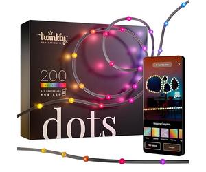 Twinkly Dots 10m, Flexible RGB LED Strip, in- and Outdoor, Compatible with Alexa and Google Home, IP44, 16 M+ Colors, App Control, Black Wire, 200 LED Lights