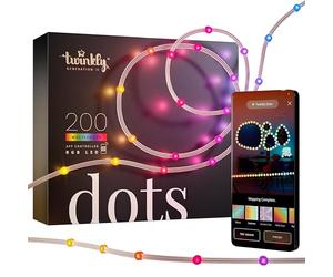 Twinkly Dots 10m, Flexible RGB LED Strip, in- and Outdoor, Compatible with Alexa and Google Home, IP44, 16 M+ Colors, App Control, Transparent Wire, 200 LED Lights