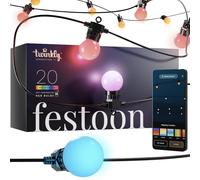 Twinkly Festoon 20 LED RGB, Light Chain with 20 LED Bulbs, Multicolor RGB Outdoor and Indoor Lights, Compatible with Alexa, Google Home, Gaming Lights, IP44, Controlled by App, Black Cable, 10m