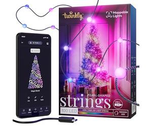 Twinkly Strings USB-C Pearls 100 LED, Pearl Shaped LED Light String, Christmas Lights, RGB Multicolor LED Lights, Mappable LEDs, Compatible with Alexa, Google Home, USB-C Power, Green Wire, 6m