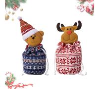 Twinktle Christmas Knitted Doll Gift Bags, 2026 New 3D Doll Santa, Reindeer, Bear & Snowman Drawstring Gift Bags, for Holiday Gifts Wrapping/Candy/Apples (#2)
