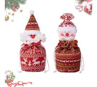 Twinktle Christmas Knitted Doll Gift Bags, 2026 New 3D Doll Santa, Reindeer, Bear & Snowman Drawstring Gift Bags, for Holiday Gifts Wrapping/Candy/Apples (#4)