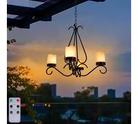 TWINKVILLA Battery Operated Chandelier, Outdoor Chandelier with 4pcs Battery Operated Led Candles, Hanging Candle Chandelier Lights Outdoor for Gazebo, Pergola, Patio, Canopy, Porch, Tent Decor