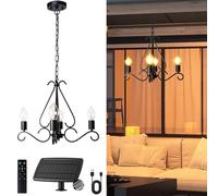 TWINKVILLA Solar Chandelier Outdoor, 4-Lights 23" Rustic Farmhouse Industrial Iron Chandeliers Waterproof Dimmable Hanging Pendant Lights for Gazebo, Pergola, Canopy, Tent Decor