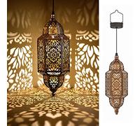 Twinkya 2 Pack Hanging Solar Lights Outdoor Garden Decorative Solar Lantern Waterproof Metal Moroccan Outdoor Decorations for Patio Pathway Yard Porch Backyard Garden Decor (Gold, 2 Pack)