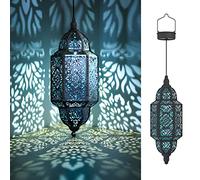 Twinkya 2 Pack Hanging Solar Lights Outdoor Garden Decorative Solar Lantern Waterproof Metal Moroccan Outdoor Decorations for Patio Pathway Yard Porch Backyard Garden Decor (Black, 2 Pack)