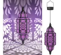 Twinkya 2 Pack Hanging Solar Lights Outdoor Garden Decorative Solar Lantern Waterproof Metal Moroccan Outdoor Decorations for Patio Pathway Yard Porch Backyard Garden Decor (Purple, 2 Pack)