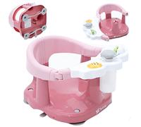 Twinly Baby Bath Seat - Bath Chair with Backrest - Safety Bar Opening and 4 Large Safety Suction Cups - Includes 3 Toys (Pink)