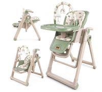 Twinly Baby High Chair from Birth, Reclining 2 in 1 - Movity Plus, Green | Foldable Design, Baby Bouncer, Adjustable Height, 5-Point Harness, Removable Tray, Lockable Wheels