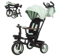 Twinly Foldable Baby Trike 1-5 Years with Reclining and Reversible Seat - Grows with Your Child, 5-Point Safety Harness, Brake and Protective Bar SAMI (Green)