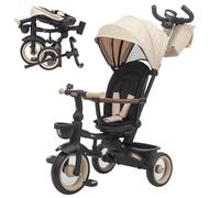 Twinly Foldable Baby Trike 1-5 Years with Reclining and Reversible Seat - Grows with Your Child, 5-Point Safety Harness, Brake and Protective Bar SAMI (Beige)