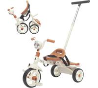 Twinly - Foldable Evolutionary Tricycle for Toddlers Aged 1-5, Carly Lightweight & Compact Kids’ Trike with Handlebar Light and Sound, Basket and Adjustable Parent Push Bar (White)