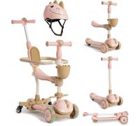 Twinly - Kids Scooter 3-in-1 with Seat & Adjustable Handlebar | Balance Bike, Ride-On & LED Wheels | Toddler Trike with Helmet, for Boys & Girls 1-6 Years, up to 30 kg