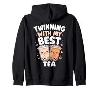 Twinning With My Best Tea Cute Kawaii Boba Drink For Friends Zip Hoodie