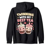 Twinning With My Best Tea Cute Kawaii Boba Drink For Friends Zip Hoodie