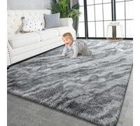 TWINNIS Super Soft Shaggy Rugs Fluffy Carpets, 6x9 Feet, Indoor Modern Plush Area Rugs for Living, Bed Room Kids Room Nursery Home Decor, Upgrade Anti-Skid Rectangular Fuzzy Rug, Grey Black