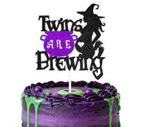 Twins Are Brewing Cake Topper Halloween Twins Baby Shower Decoration Twins Gender Reveal Welcome Baby Party Decoration Black Purple Glitter
