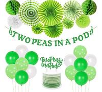 Twins Baby Shower Decorations, Two Peas in a Pod Baby Shower Decor with Paper Fans, Paper Flower Ball, Honeycomb Ball for Baby Shower Gender Reveal Party