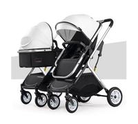 Twins Baby Stroller Foldable Tandem Strollers High Landscape Trolley Stroller Adjustable Canopy Double Seat Carts 0-4 Years Old(Wei)