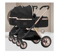 Twins Baby Stroller Foldable Tandem Strollers High Landscape Trolley Stroller Adjustable Canopy Double Seat Carts 0-4 Years Old(Nero)