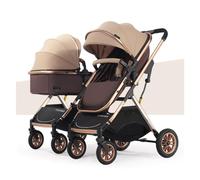 Twins Baby Stroller Foldable Tandem Strollers High Landscape Trolley Stroller Adjustable Canopy Double Seat Carts 0-4 Years Old(Brown)