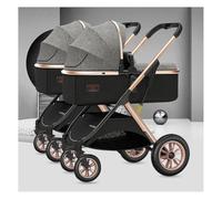 Twins Baby Stroller Foldable Tandem Strollers High Landscape Trolley Stroller Adjustable Canopy Double Seat Carts 0-4 Years Old(Gray)
