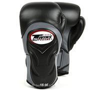 Twins Deluxe Boxing Gloves BGVL6 Muay Thai Sparring Gloves Kickboxing Training Gloves 12oz 14oz 16oz Hook & Loop Fight Gloves (16oz, Black/Grey)