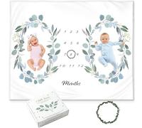 Twins Monthly Milestone Blanket - Soft Fleece Eucalyptus Leaves Design - Gender Neutral for Boys or Girls, Baby Shower Nursery Decor, Twin Essentials, 50x40