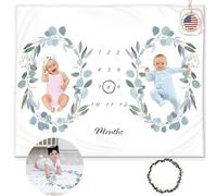 Twins Monthly Milestone Blanket - Soft Fleece Eucalyptus Leaves Design - Gender Neutral for Boys or Girls, Baby Shower Nursery Decor, Twin Essentials, 50x40