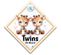 Twins on Board Car Sign, Cute Giraffe Design Baby on Board Sign for Twins, 14x14cm, Interior Suction Cup Window Display