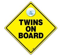 Twins On Board Car Sign, Suction Cup Baby on Board Sign for Twins, Grandchild in Vehicle 14cm x 14cm