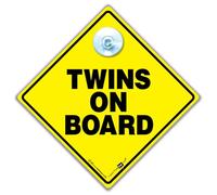 Twins on Board Sign, 14cm, Baby on Board Sign for Twins, Suction Cup Sign