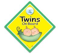 Twins On Board Sign Peapod, Baby On Board Sign, Grandchild On Board, Suction Cup Car Window Sign Designed to Let Other Road Users Twins are in The Car, 14 cm x 14cm
