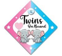 Twins On Board Sign Pink and Blue Elephant, Baby On Board