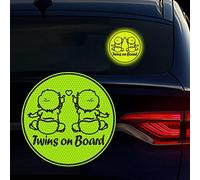 Twins on Board Stickers for Cars, Nouiroy Baby in Car Love Twin Heart Strong Reflective Baby Caution Decals and Stickers 7.24 * 7.24in Car Window Bumper Safety Warning Sign Auto Vinyl Sticker, Green