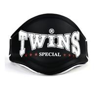 TWINS SPECIAL BEPS4 Lightweight Muay Thai Belly Pad, Large Logo - Hook & Loop Closure (Black, Medium)