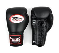 Twins Special BGLL1 Leather Boxing Gloves, Lace-up Closure, For Muay Thai, Boxing, Kickboxing & MMA Competition, Training & Sparring (Black, 14oz)