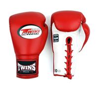 Twins Special BGLL1 Leather Boxing Gloves, Lace-up Closure, For Muay Thai, Boxing, Kickboxing & MMA Competition, Training & Sparring (Red/White, 10oz)