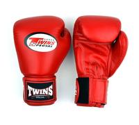 Twins Special BGVL4 Leather Boxing Gloves, Hook & Loop Closure, For Muay Thai, Boxing, Kickboxing & MMA Training & Sparring (Red, 14oz)