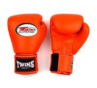 Twins Special BGVL4 Leather Boxing Gloves, Hook & Loop Closure, For Muay Thai, Boxing, Kickboxing & MMA Training & Sparring (Orange, 16oz)