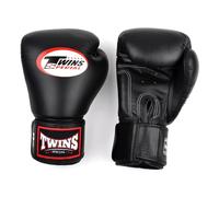 Twins Special BGVL4 Leather Boxing Gloves, Hook & Loop Closure, For Muay Thai, Boxing, Kickboxing & MMA Training & Sparring (Black, 16oz)