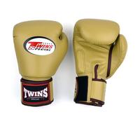 Twins Special BGVL4 Leather Boxing Gloves, Hook & Loop Closure, For Muay Thai, Boxing, Kickboxing & MMA Training & Sparring (Latte, 14oz)