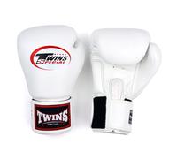 Twins Special BGVL4 Leather Boxing Gloves, Hook & Loop Closure, For Muay Thai, Boxing, Kickboxing & MMA Training & Sparring (White, 16oz)